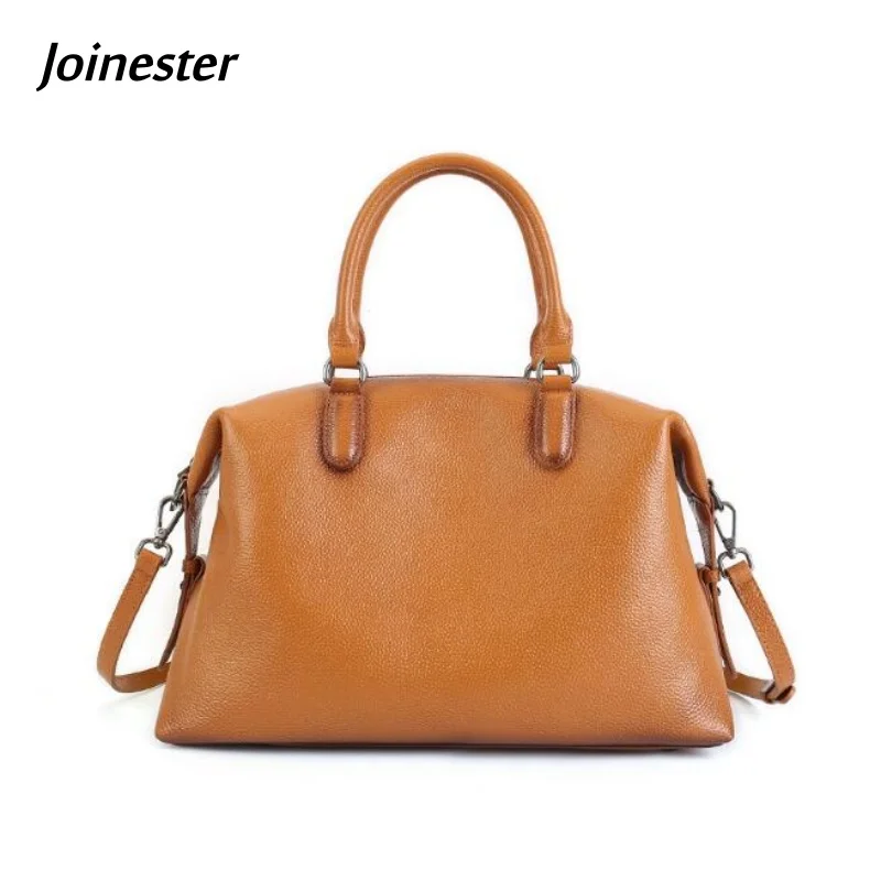 Pure Color Versatile Handbag Vintage Style Genuine Leather Leisure Shoulder Bag for Lady Top Handle Commuting Bag