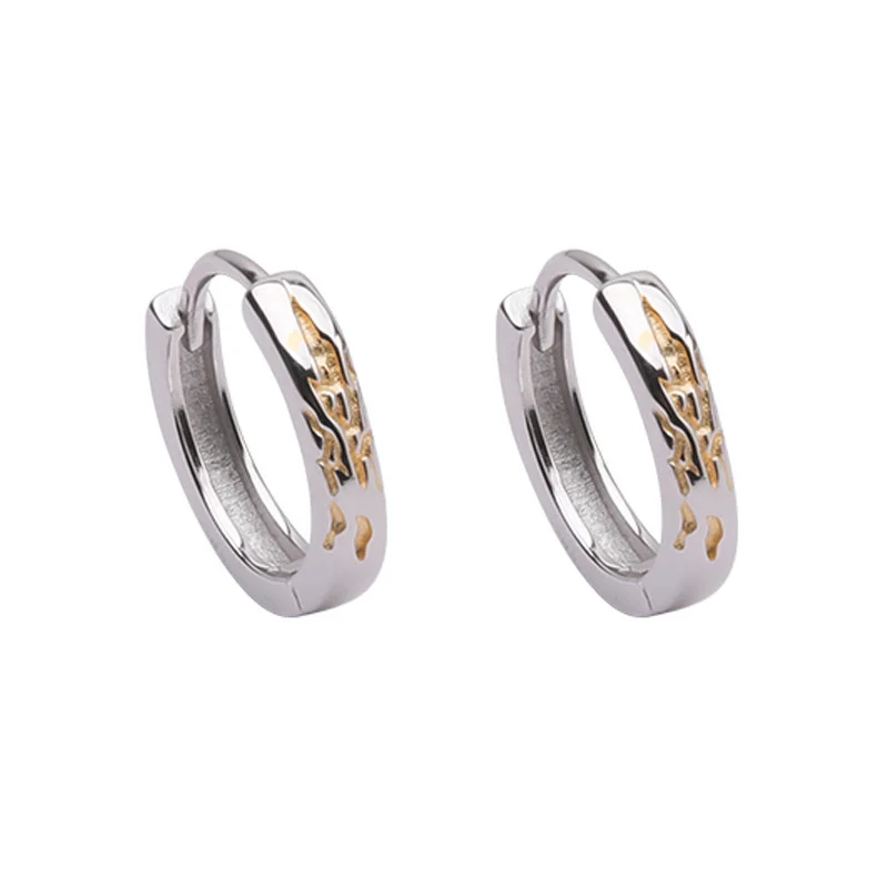 Fashion Simple Gold Flame Earring For Men Jewelry Cool Style 925 Sterling Silver Hoops Earrings Male Personality Ear Accessories