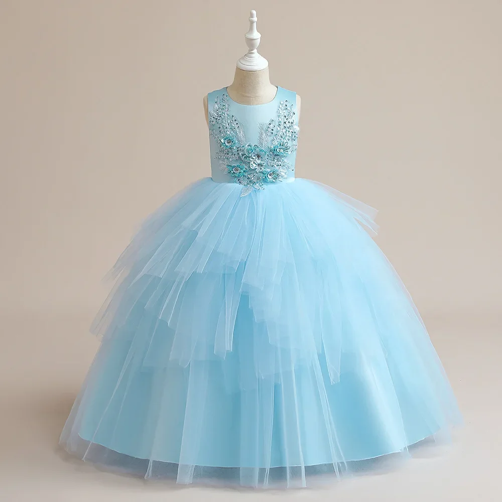 

Girls Party Dresses 120cm-170cm Wedding Dress Flower Kids Birthday Gauze Ball Gown Children Costumes