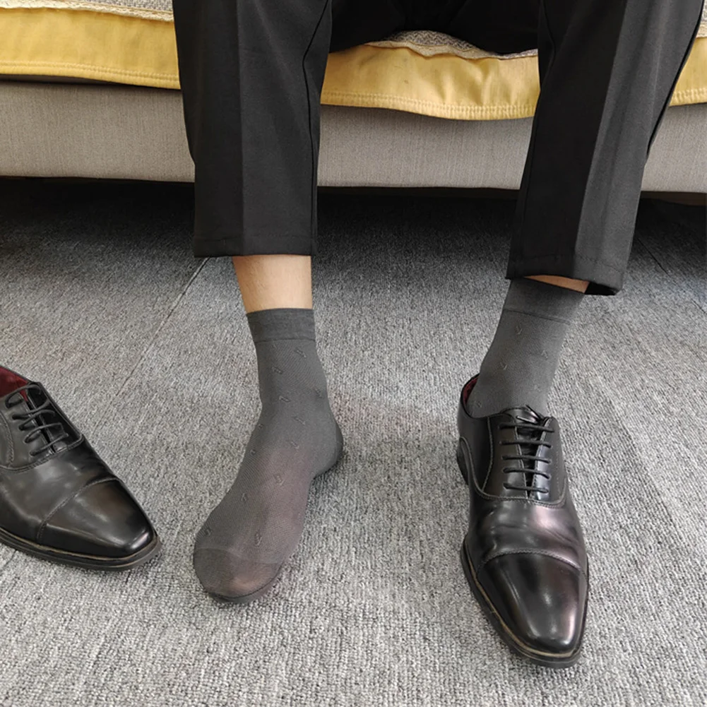Mens Business Dress Socks Elastic Breathable Tube Sheer Socks Ultrafine Thin Socks for Formal Occasions Size EUR 36 to 46