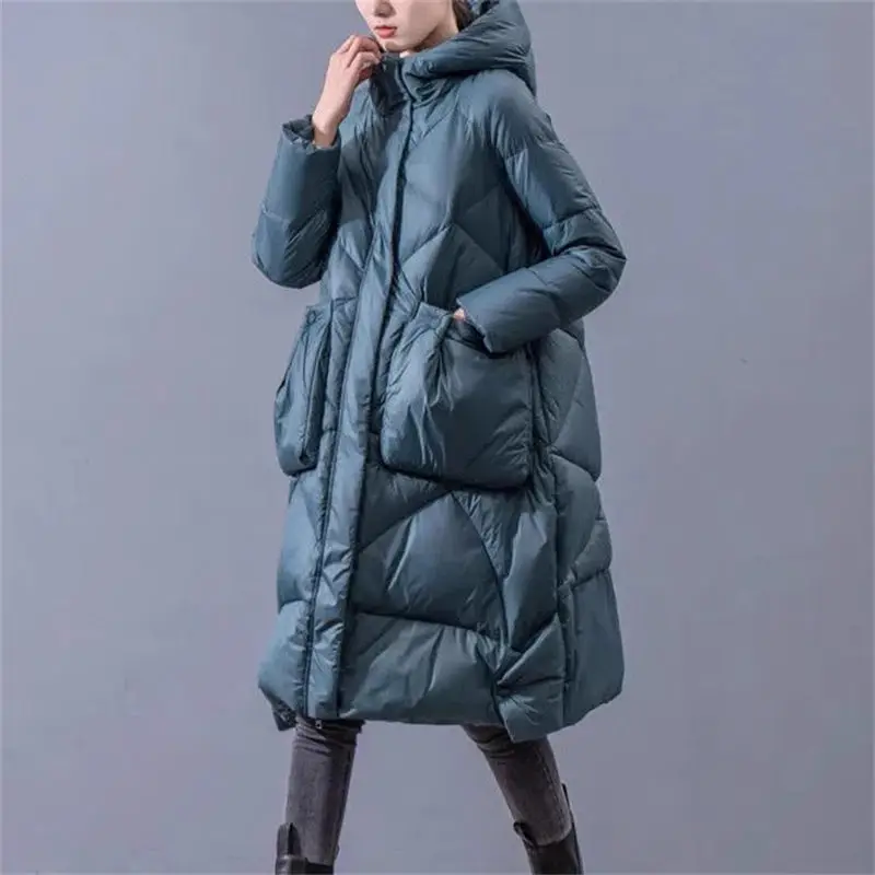 Large Size Women\'s Clothing Loose Light And Thin Long Cotton Jacket 2024 Winter New Fashion Warm  Hooded Padded Coat Parka A273