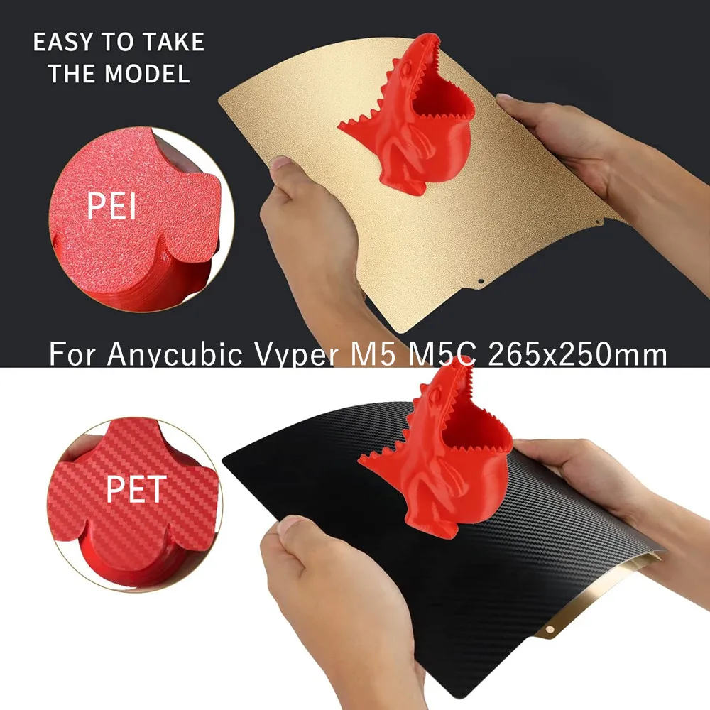 

265x250mm Double Sided Smooth Carbon Fiber PET+Coated Textured PEI Flexible Build Plate for For Anycubic Vyper M5 M5C 3D Printer