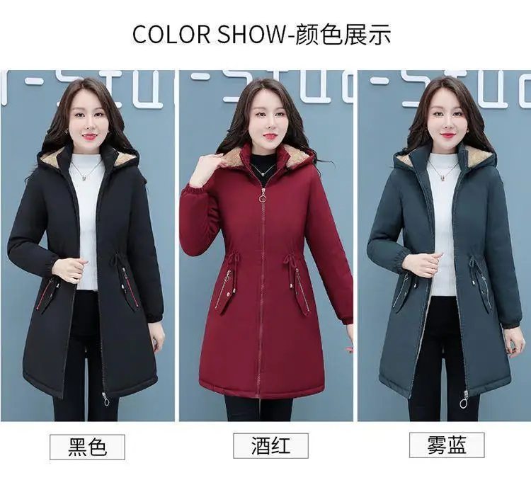 New Womens Padded Jacket Long Hooded Parker Overcoat Plus Velvet Thicke Winter Warm Coat Female Korean Casual Cotton Clothes 4XL