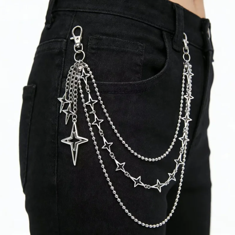 Women Punk Hip Hop Multilayer Star Pendant Waist Chain Trendy Jeans Pants Chain Keychain Fashion Jewelry Gifts view 2