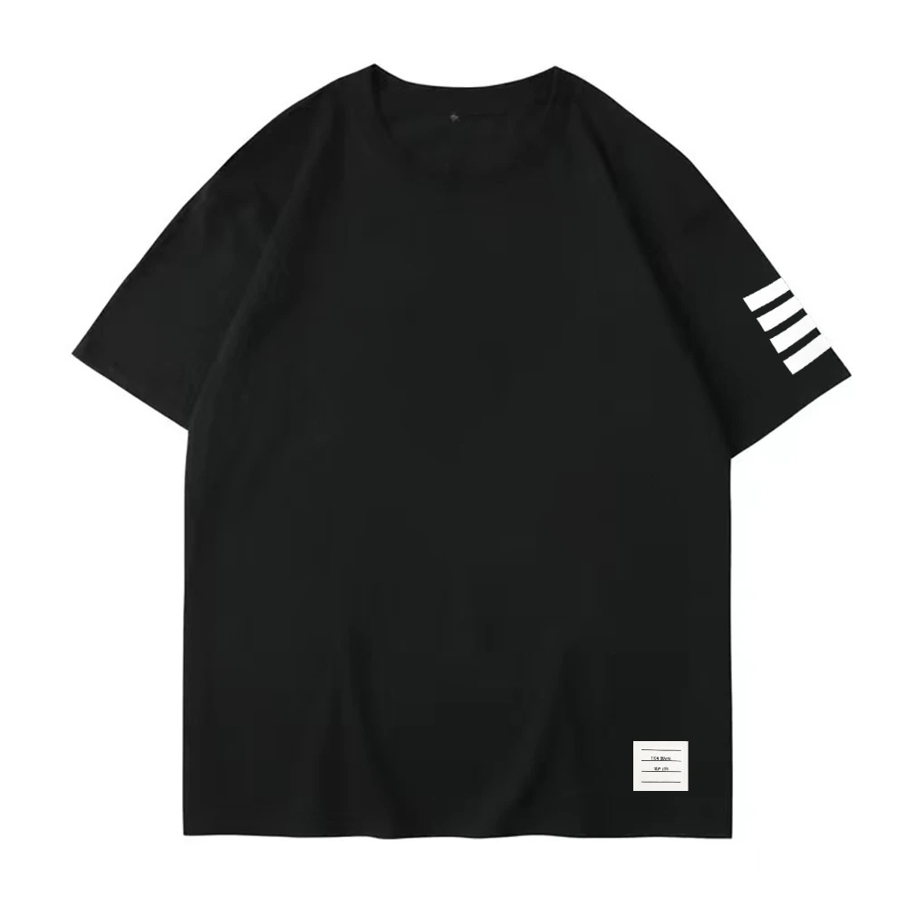 Thom Browne America-Camiseta de verano para hombre, Camiseta deportiva informal de algodón puro con estampado clásico, cuello redondo, manga corta, informal, para calle