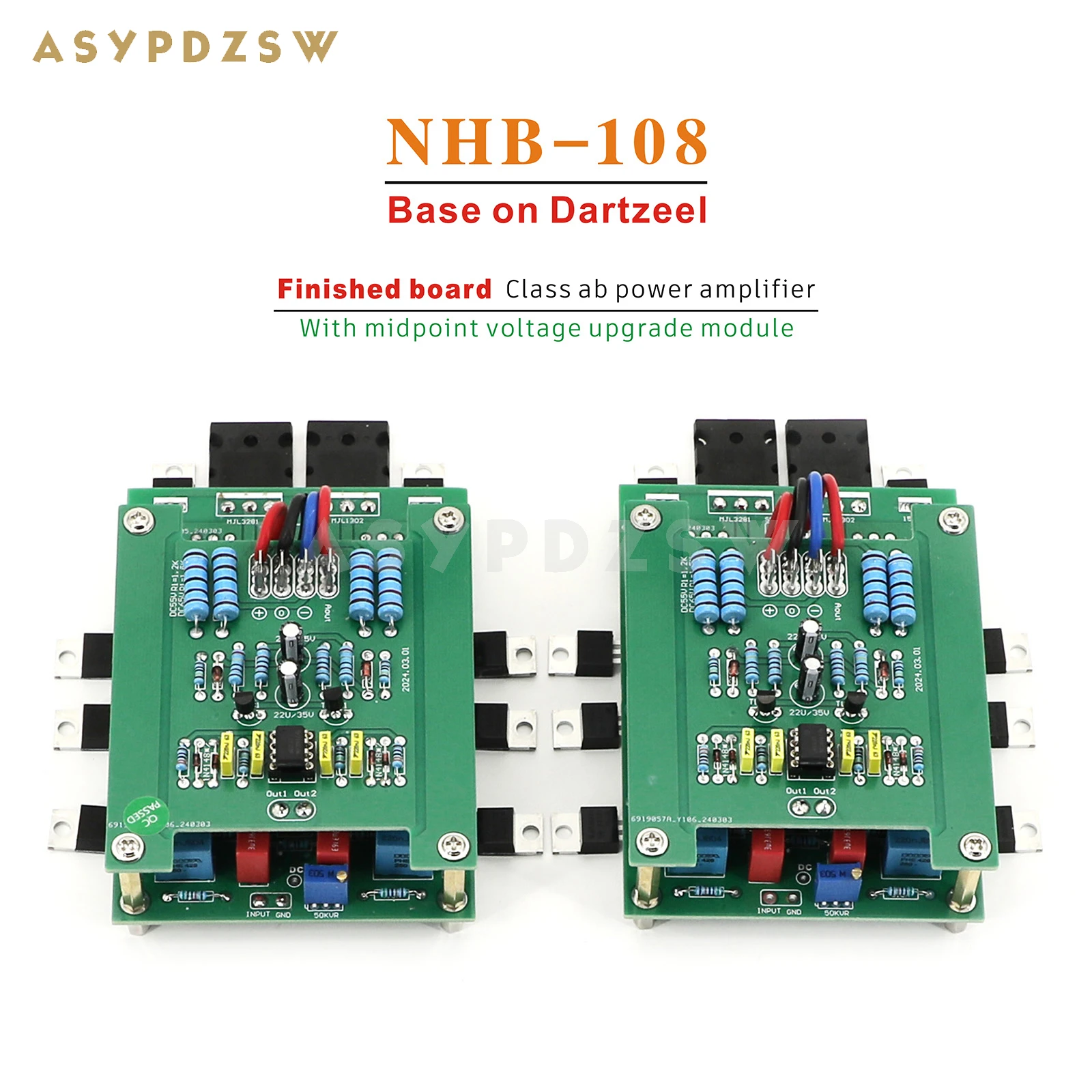 2 CH HI-END Base on Dartzeel NHB-108 Pure power amplifier 100W 8 ohm With midpoint voltage upgrade module DIY Kit/Finished board