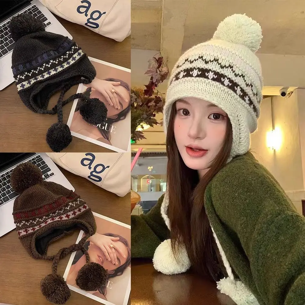 

Casual Knitted Ear Protection Hats Windproof Warm Thickened Warm Beanies Caps Bib EarCaps Coldproof Balaclava for Outdoor Ski