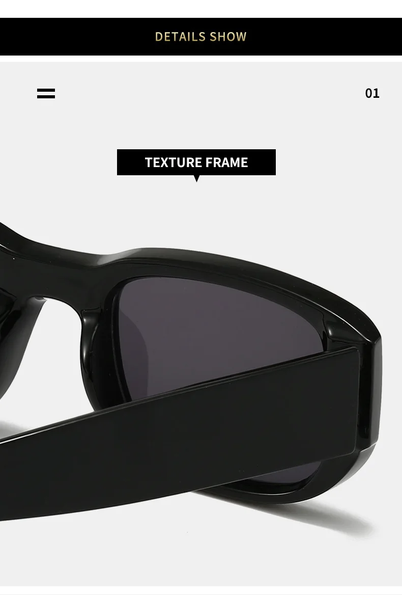 BOYSEEN Rechteckige orangefarbene Sonnenbrille Strandsonnenbrille Herren-Sonnenbrille im Hip-Hop-Stil – Detail 4