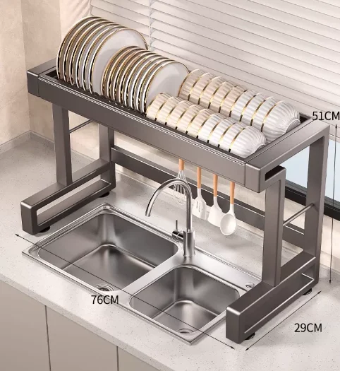 New Dish Drying Rack Kitchen Over The Sink Dish Drain Rack Utensil Holder Sink Stainless Steel Matt Black