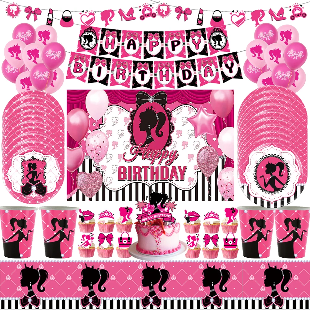 Neue Prinzessin Barbiee Party Dekoration Einweg Geschirr Tasse Teller Serviette Tischdecke Banner Ballon für Mädchen Geburtstag Geschenke