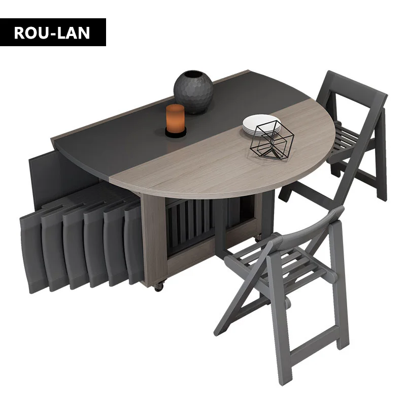 Fashion Folding Dining Table Furniture Multifunctional Round Movable Dining Table with Folding Chairs