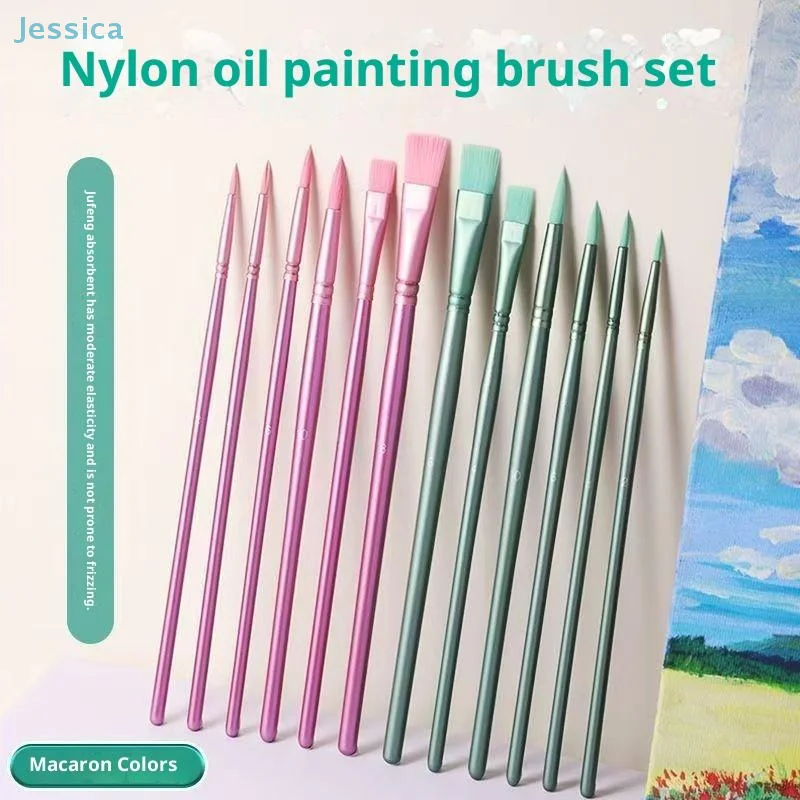 

♥ Набор кистей для акварельных кистей с нейлоновой щетиной и деревянной ручкой с заостренной и плоской для художественной, акриловой, гуаши и масляной живописи