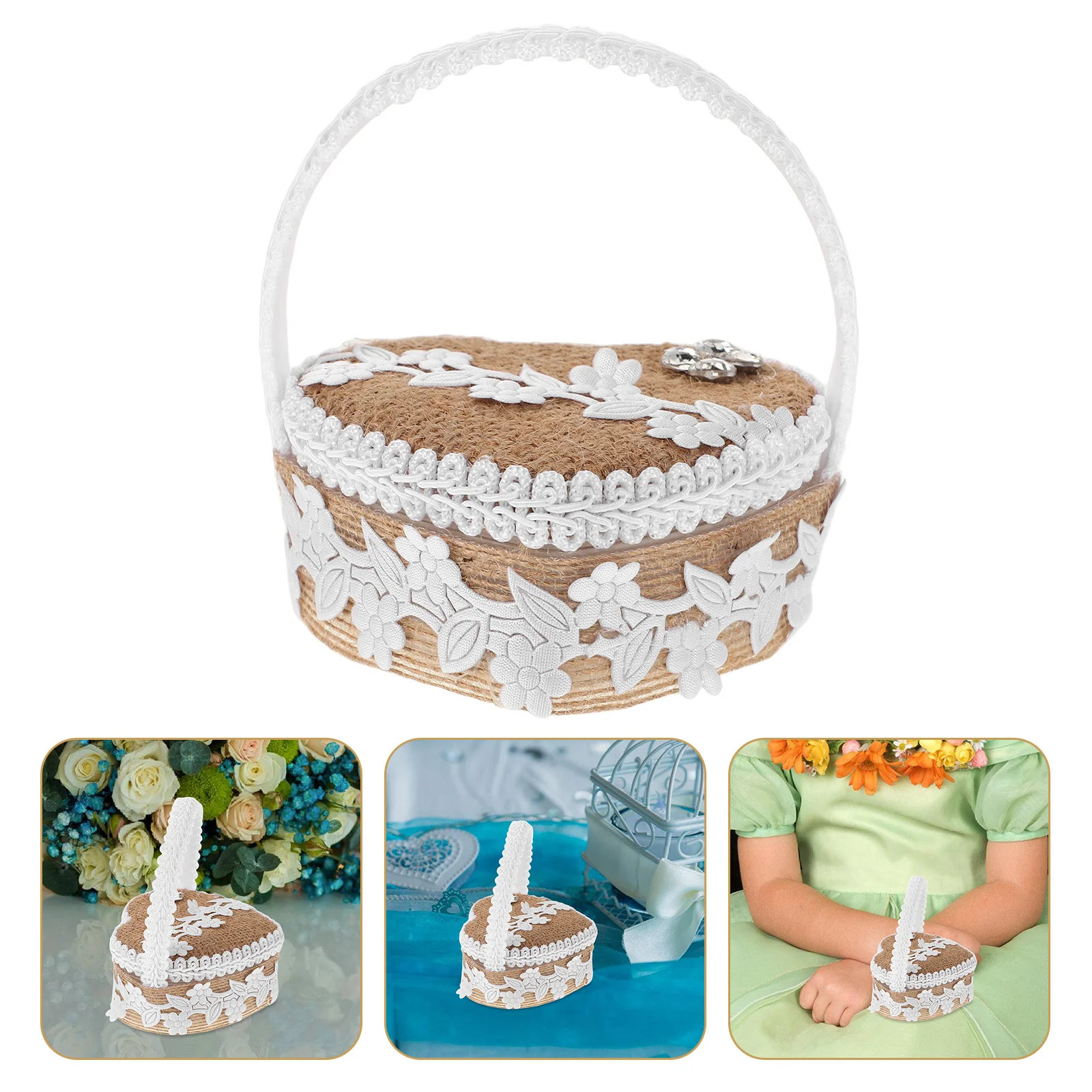 

Wedding Burlap Ring Box Cute Pillow Design Heart Shaped Jewelry Storage Holder Bridal Ceremony Keepsake Gift Case