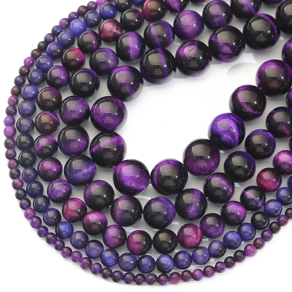 Natursteinperlen, lila Tigerauge, runde lose Abstandsperlen für die Herstellung von Schmuck, DIY-Halskette, Armband, Ohrring-Zubehör – Detail 4