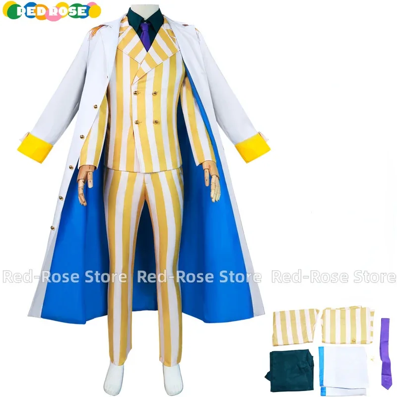 

Аниме Gorousei Kizaru Borsalino Kizaru Косплей Костюм Адмирал Униформа Желтая Полосатый Костюм Мужской Карнавальный Хэллоуин Карнавальный Комплект