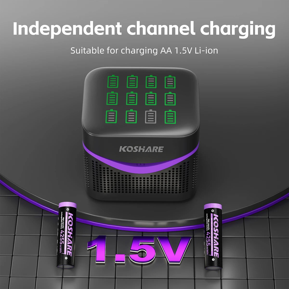 KOSHARE AA 4255mWh Rechargeable Batteries Lithium Charger 1.5V Constant Voltage LCD Display Intelligent Fast Charging Case