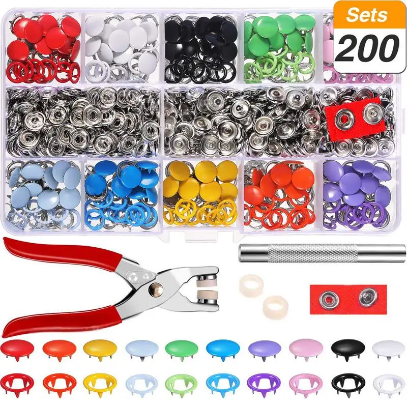 

200PCS 0.37inch/9.5MM Five-Claw Buckle Clamp Plier Tool Set,Metal Snaps For Sewing, Sewing Snaps For DIY Crafts Clothes Hats