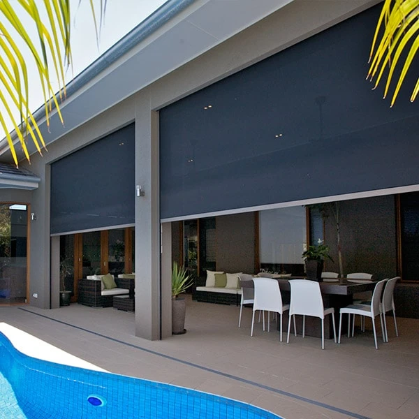 Electric Motorized Curtain Outdoor Patio Blinds Clear Sun Shades Auto Sunscreen Roller Automatic Motor Zip Track Wind Resistant