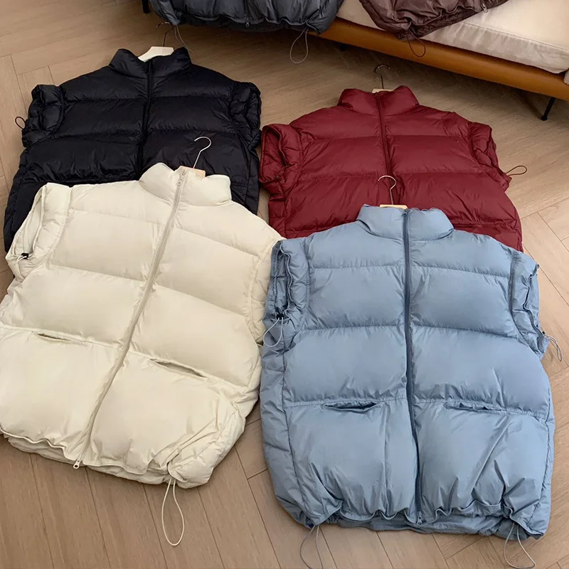 2025 Nieuwe Dikke 90% Witte Eendendons Puffer Jas Winter Vrouwen Stand Kraag Rits Parka Vrouwen Mouwloze Jas winter Uitloper