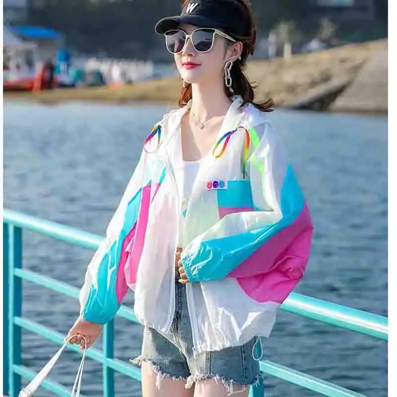 2024 Summer Women Ultraviolet-proof Loose Long Sleeved Sunscreen Clothing Female Fashion Thin Style Hooded Sunscreen Clothing