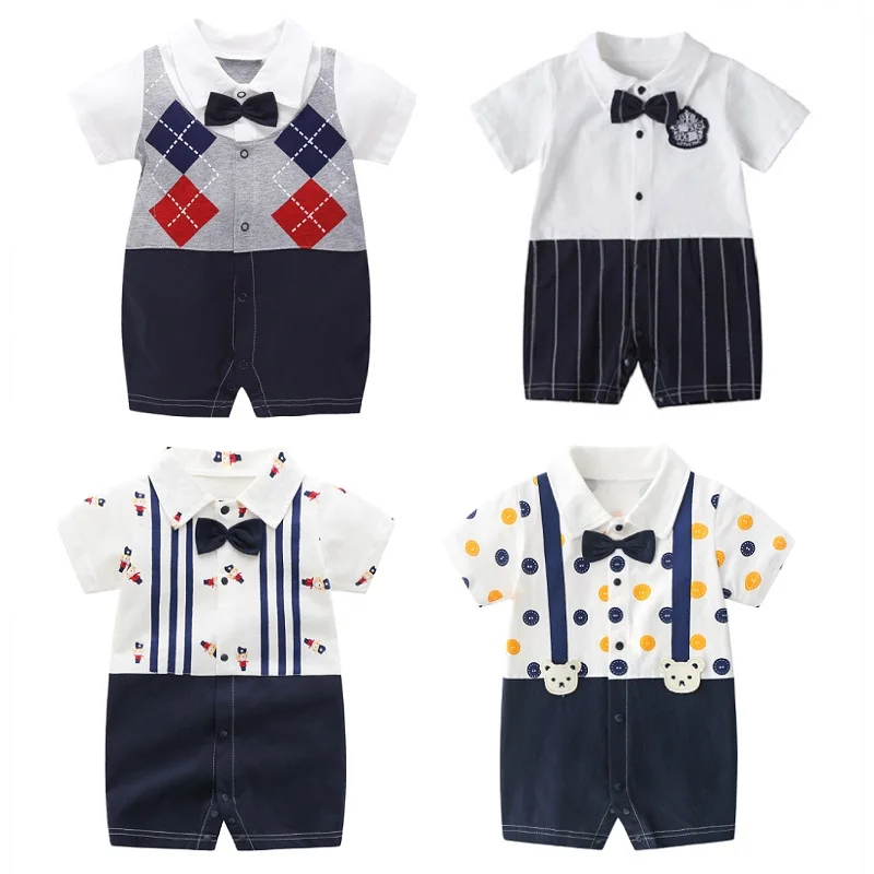 Newborn Baby Romper 2024 Summer Short Sleeves Bowtie Style Baby Clothes Little Gentle Man Baby Boy Jumpsuits