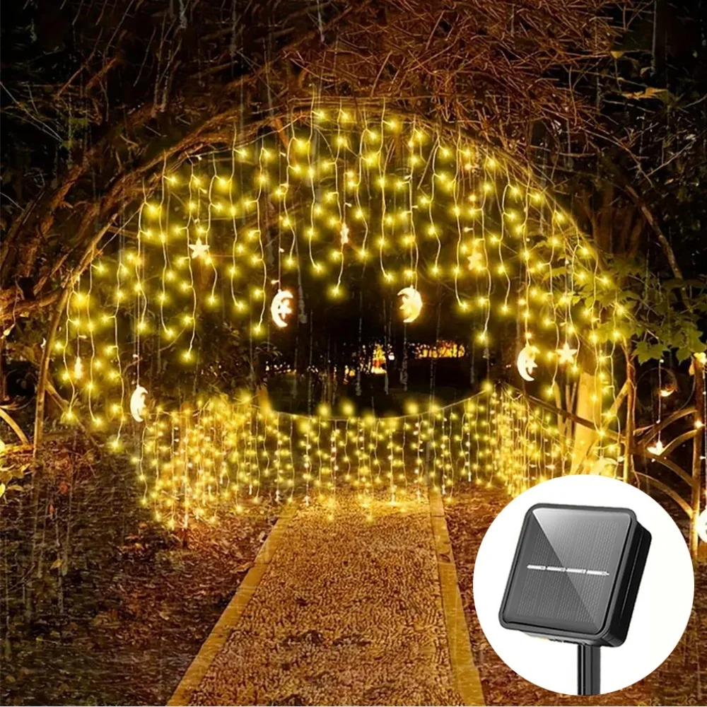 

LED Solar lcicle String Lights Outdoor Curtain Fairy Lights 8 Modes Christmas Landscape Lights Party Garden Decoration Light