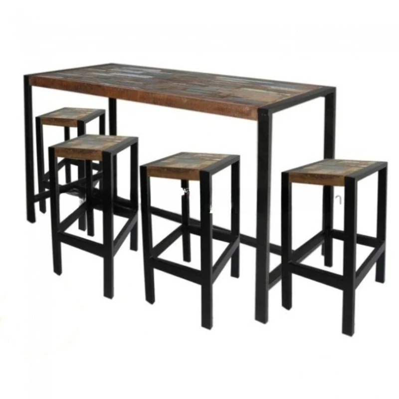 

Europe's popular solid wood industrial dining table with bar stool chair recycled wood furniture