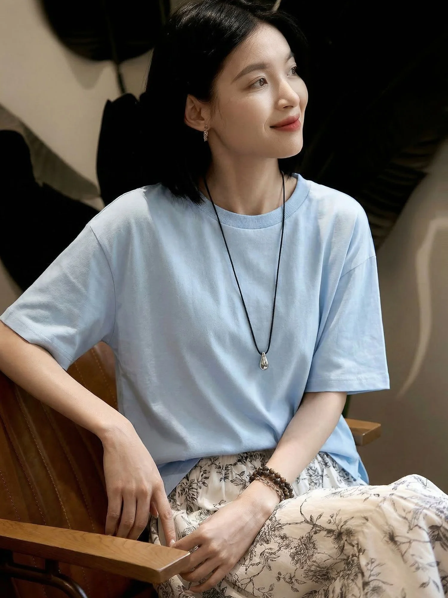 

Женская облегающая трикотажная футболка Chivirin с круглым вырезом и коротким рукавом, однотонная, летняя, повседневная, из смесового хлопка с эластаном