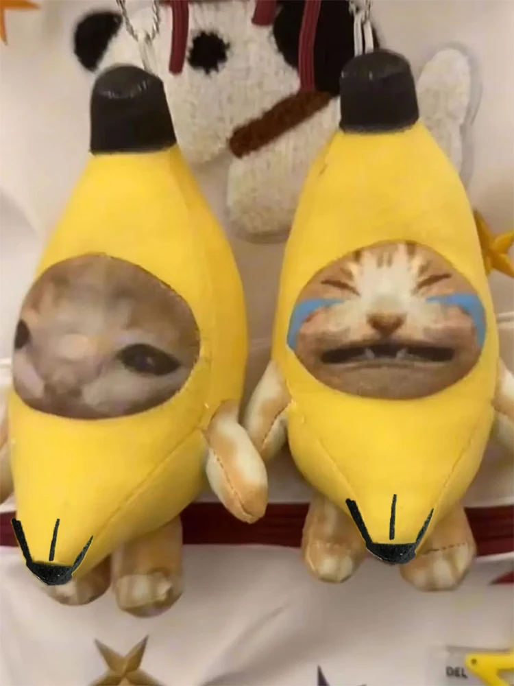 Banana Cat Doll Breloczek do kluczy Płaczący Szczęśliwy Banana Cat Pluszowy breloczek z dźwiękiem Zabawka Torba na samochód Zabawny breloczek Prezenty dla dzieci — zdjęcie 2