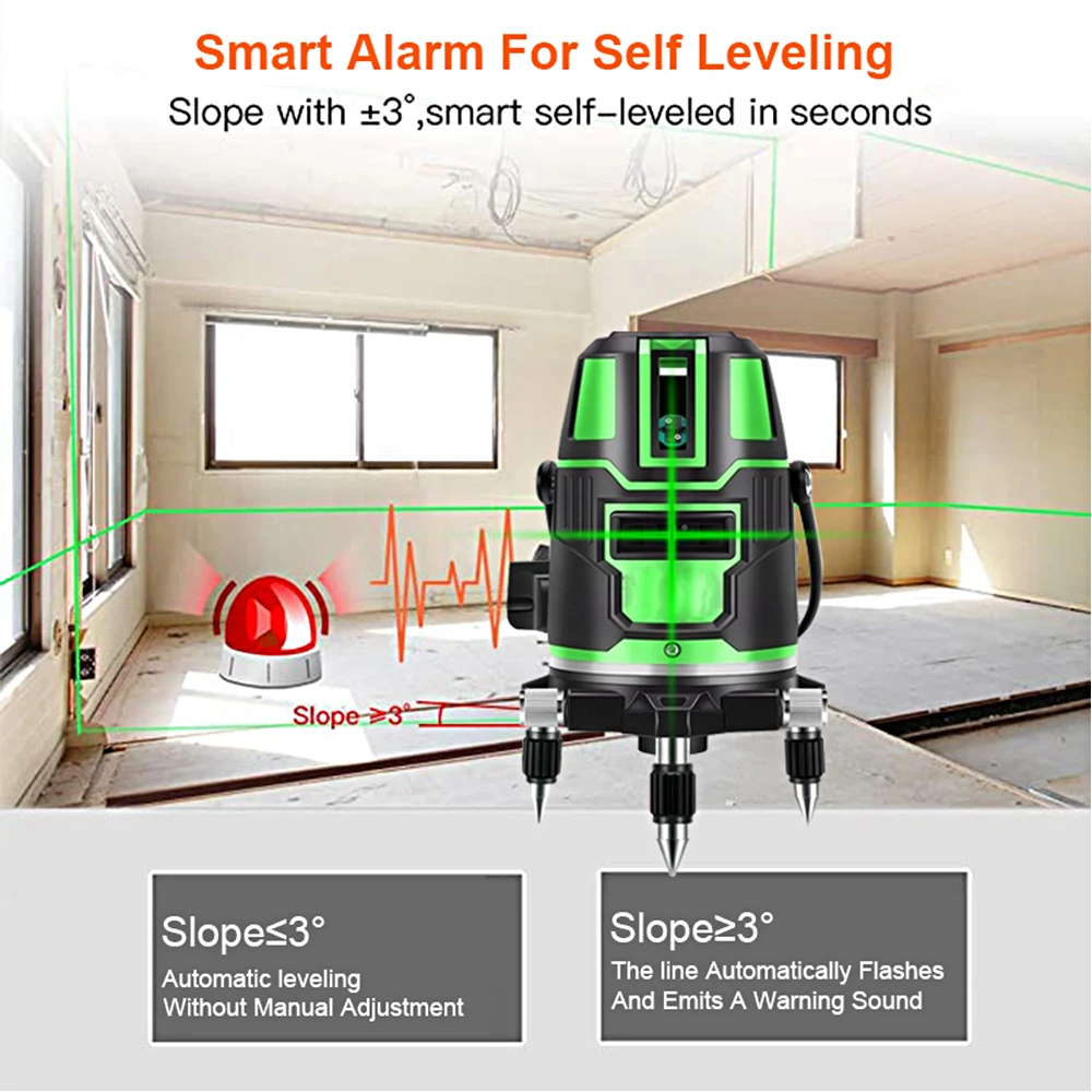 Laser Level 2 3 5 Lines 3D Self Leveling 360 Horizontal And Vertical Cross Super Powerful Green Infrared Laser Beam With Battery