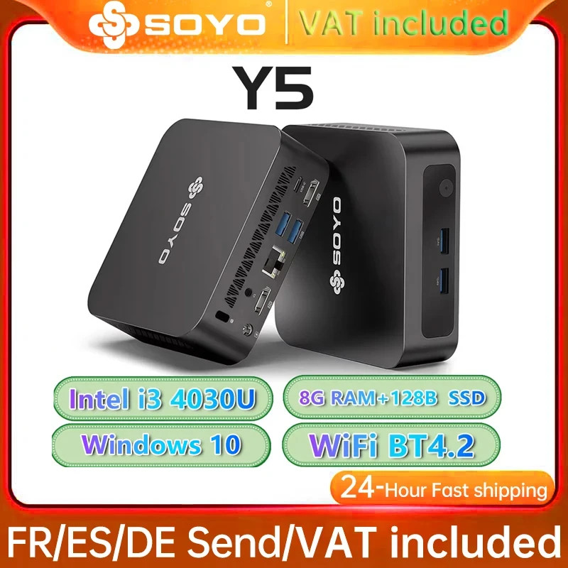SOYO Mini PC Y5 Intel i3 4030U 8 Go de RAM 128 Go de ROM Windows 10 WiFi BT4.2 Ordinateur de bureau