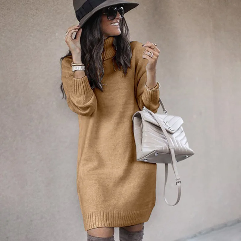 Women's Sweater 2023 Autumn/Winter New Mid-Length Turtleneck Fashion Casual Plus-Size Knit Sweater