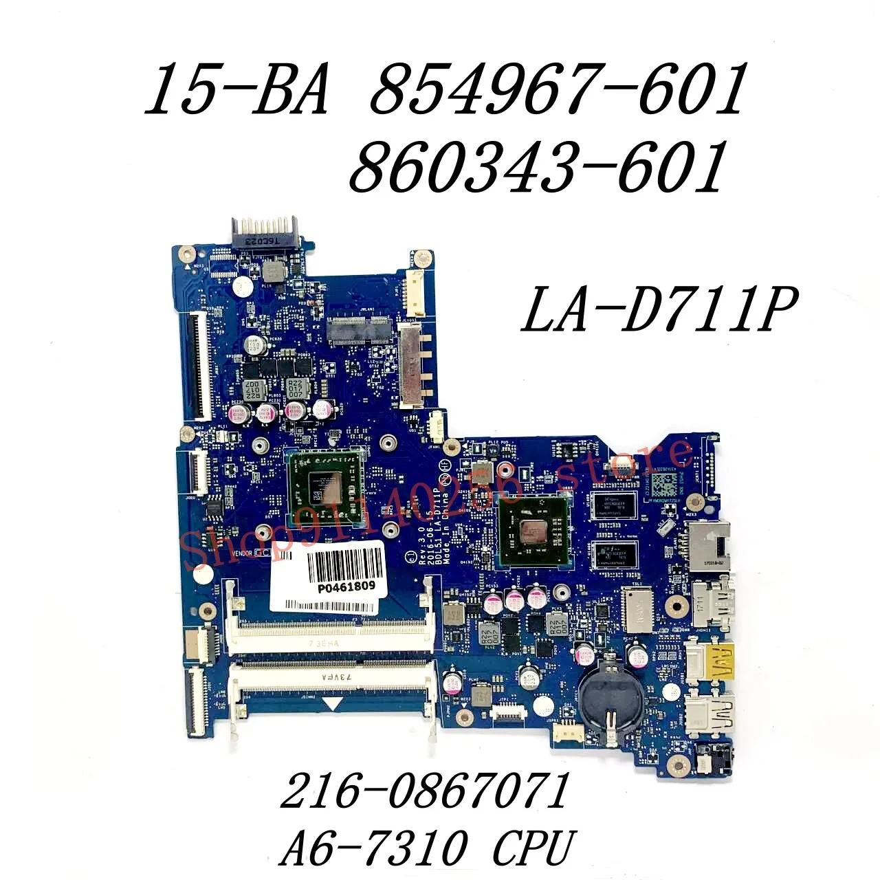 854967-601 860343-601 854963-601 860339-601 For HP 15-BA LA-D711P Laptop Motherboard With A6-7310 / A8-7410 CPU 100% Full Tested