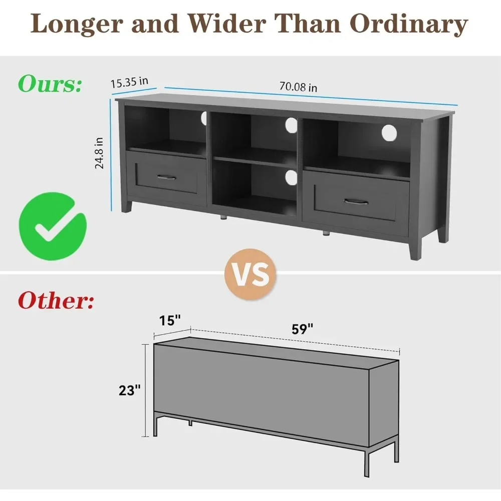 XMSJ TV Stand for TVs Up To 80", Large Classcial TV Cabinet, Modern Entertainment Center Drawers for 55 65 70 75 Inch TV Stands