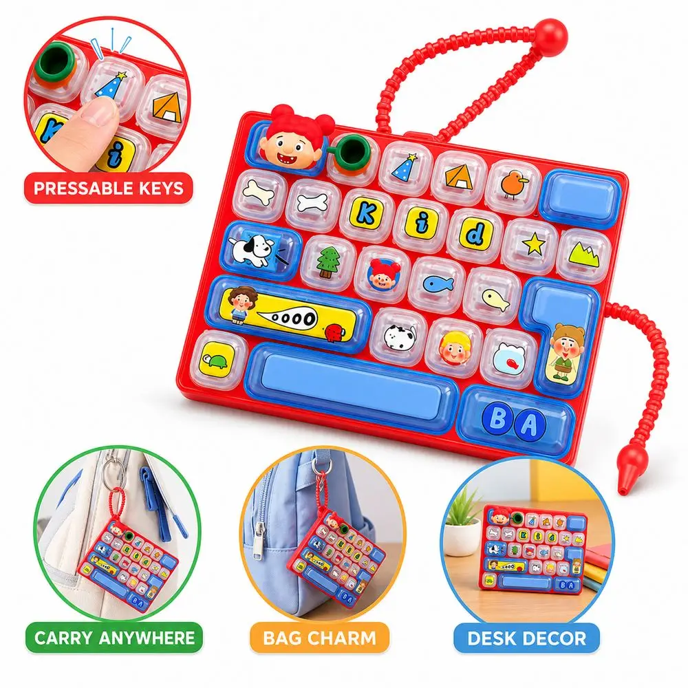 Durable 26-key Keyboard Keychain Pressable Keys Hanging Loop Press Button Clear Key Sounds Keyboard Bag Pendant