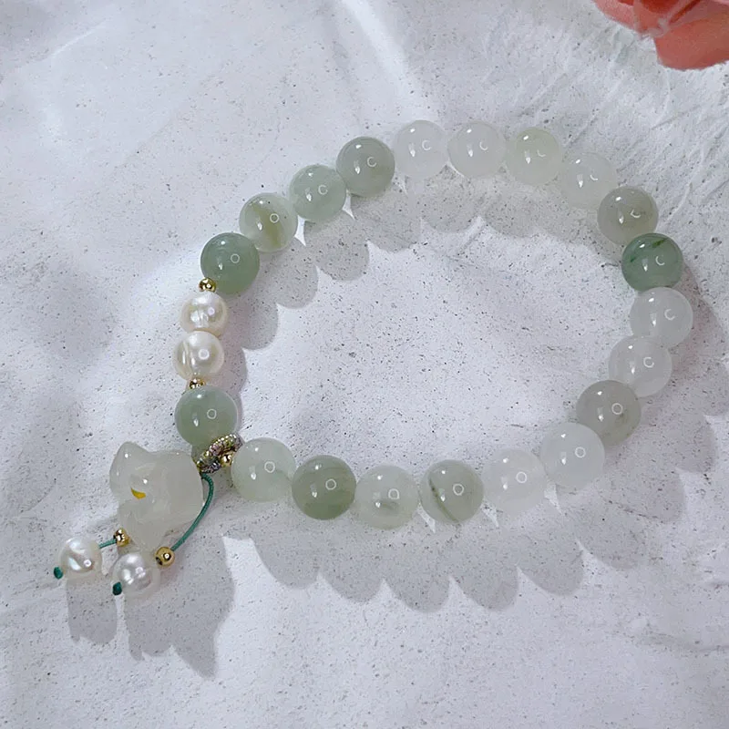 Yougu Linglan ~ Natural Tianshan Green Bracelet Female Chinese Style Chalcedony Lily Pendant Bracelet Girlfriends Hand Jewelry