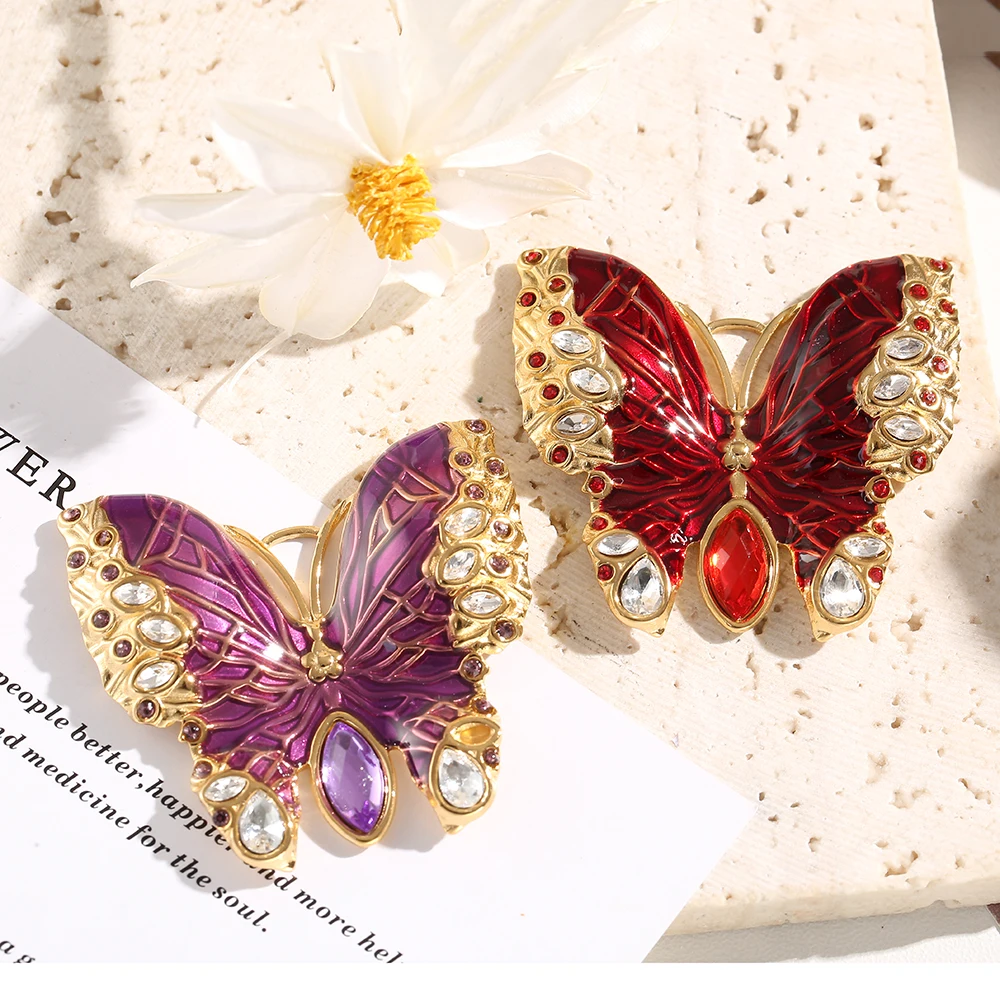 1 Stücke Vergoldet Emaille Strass Schmetterling Anhänger Luxus Vintage Stil Insekt für Frauen DIY Schmuck Machen Großhandel Einzelhandel