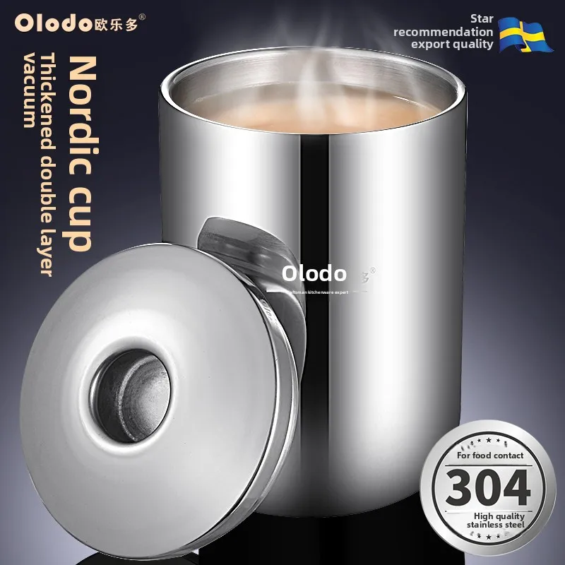 

304 stainless steel water cup high-grade double-layer mouth cup teacup coffee household drinkingiron with lid male