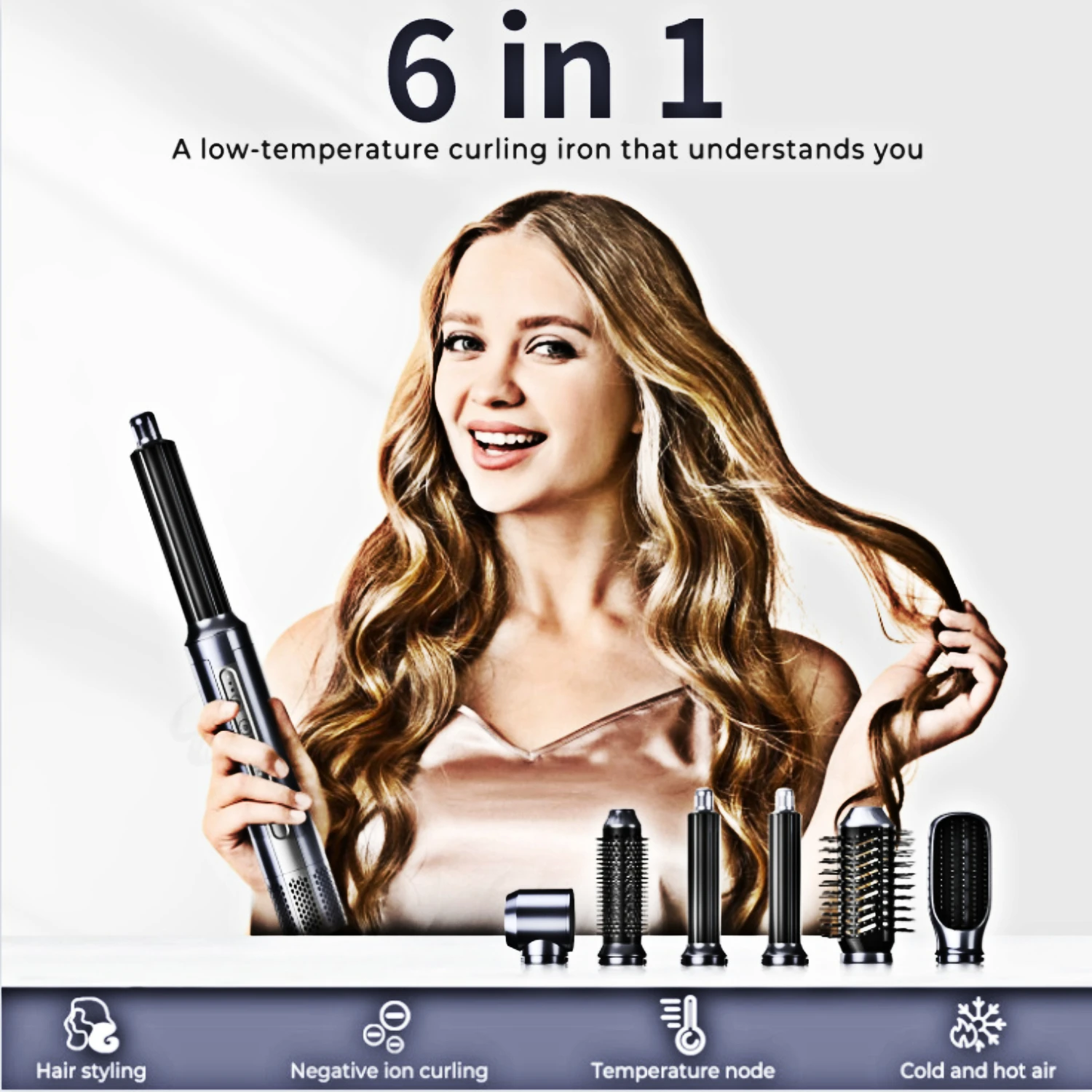 Professional 6-in-1 Electric Straightener Curler High-speed Hot Air Comb Detachable Multi-Function Hair Brush Blow Dryer