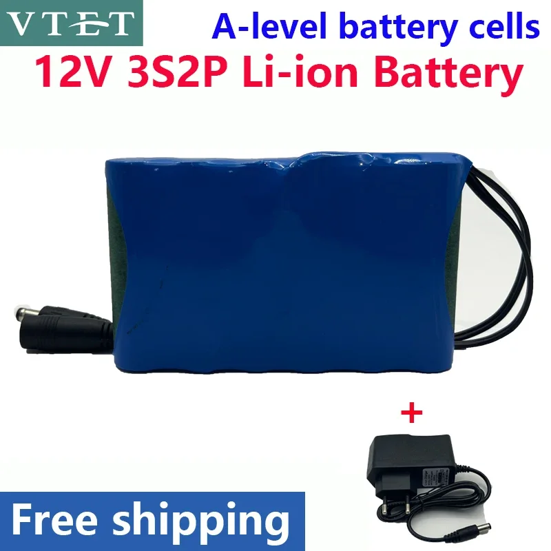 New DC 12V 18650 Battery Pack 6800mAh Rechargeable Batteries 12.6V PCB Lithium Battery Pack Protection Board +12.6V 1A Charger