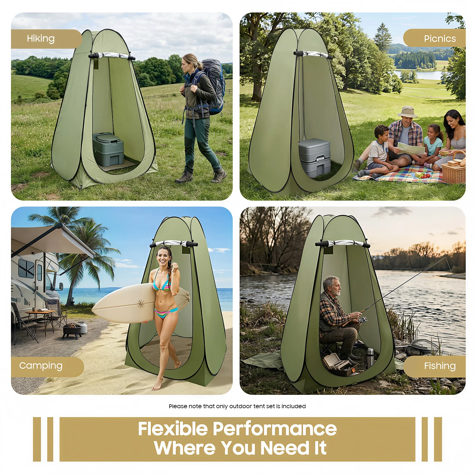 Tragbares Outdoor-Privatsphäre-Toilettenzelt, Wasserdichter Umkleidestand 1,2×1,2×1,9m, Ideal für Camping, Wandern, Angeln, Picknicks – Detail 6