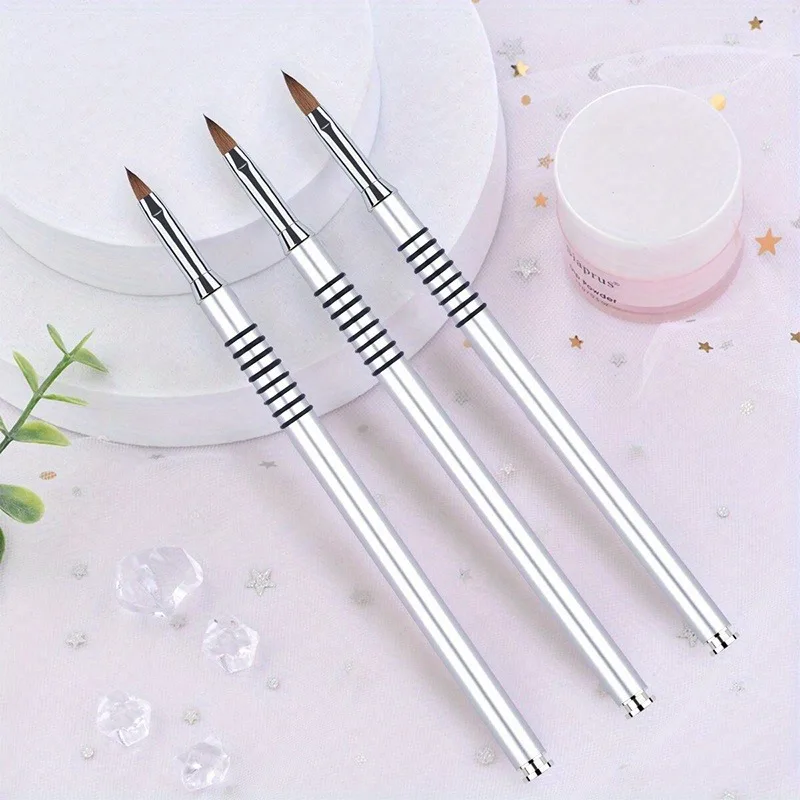 3pcs 3D Nail Brush Light Silver Design Liquid Powder Carving Extension Pen Manicure Nail Tip Flower Drawing Tools