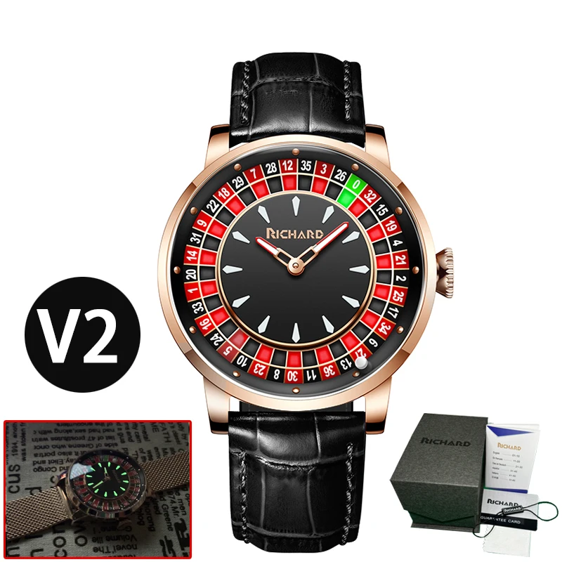 RiChat New Mechanical Watch NH35 Rotating Dial Las Vegas Roulette Desktop Theme Automatic Watch Men Diamond Luminous Hands