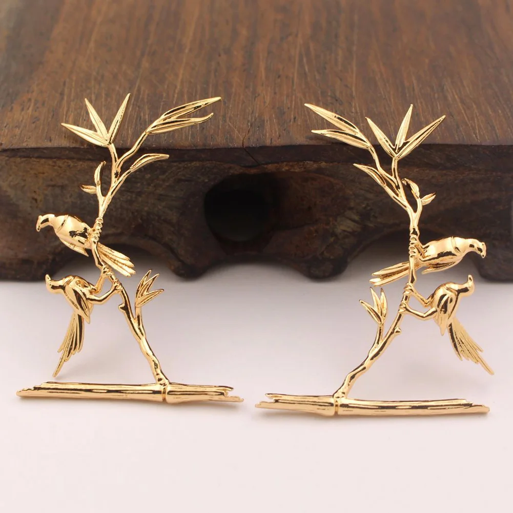 

3 пары 43x34 мм латунные литые птицы Lucky Xi на ветке дерева, штамповка украшения дома, качество DIY, свадебные украшения, аксессуары