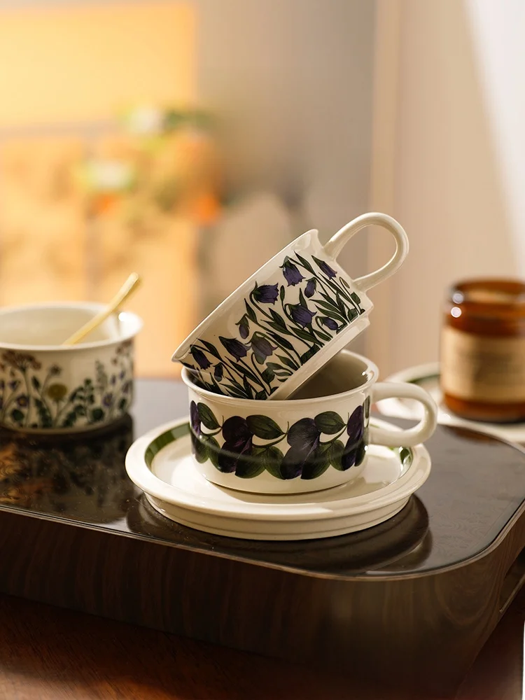Retro Chic Coffee Cup And Plate Set for Home Use Latte ternoon Tea Cup Fem Cerc Coffee Cups with Handle Microwave Se