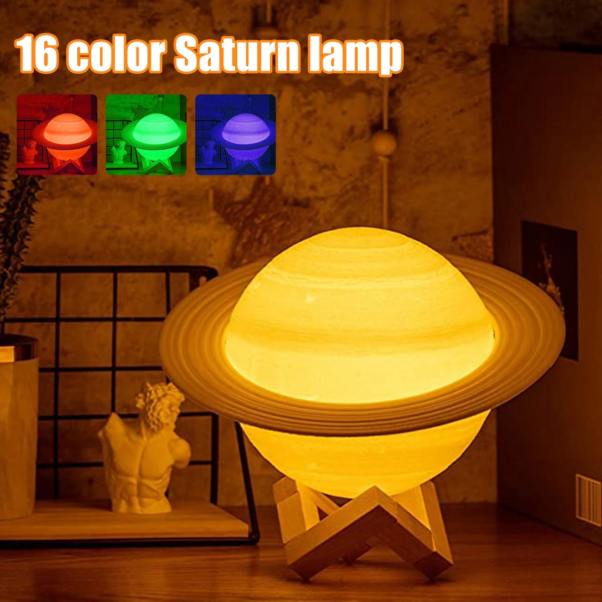 

16-цветный перезаряжаемый ночник Saturn Light Детский прикроватный светильник 3D лунный светильник ночник