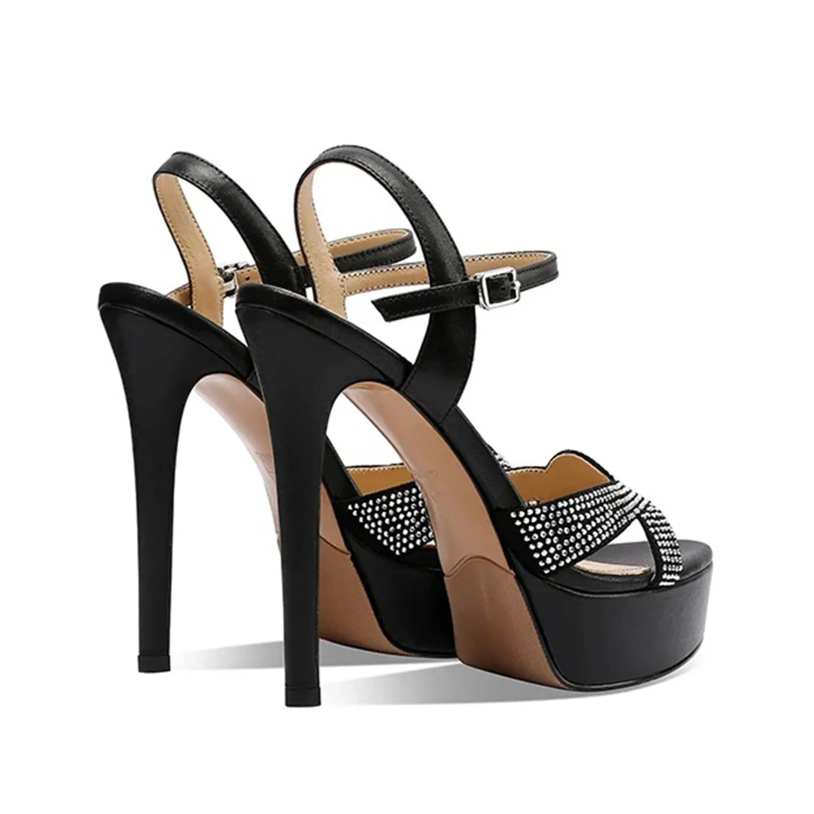 Arden Furtado 2024 Summer Genuine Leather Round toe Platform Super high heel Sexy Crystal Buckle strap word-cingulate Sandals