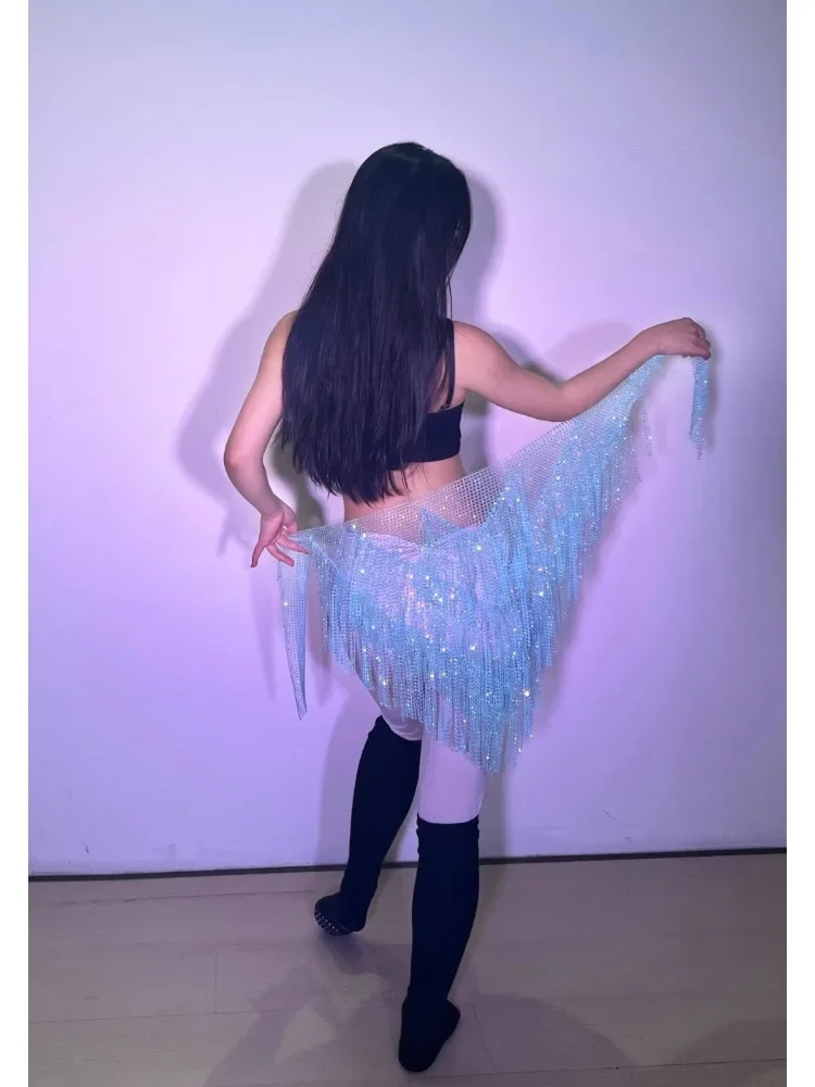 2024 New Belly Dance Fantasy Star River Hip Scarf Sparkling V Wave Triangle Waist Chain Beginner Performance Accessories