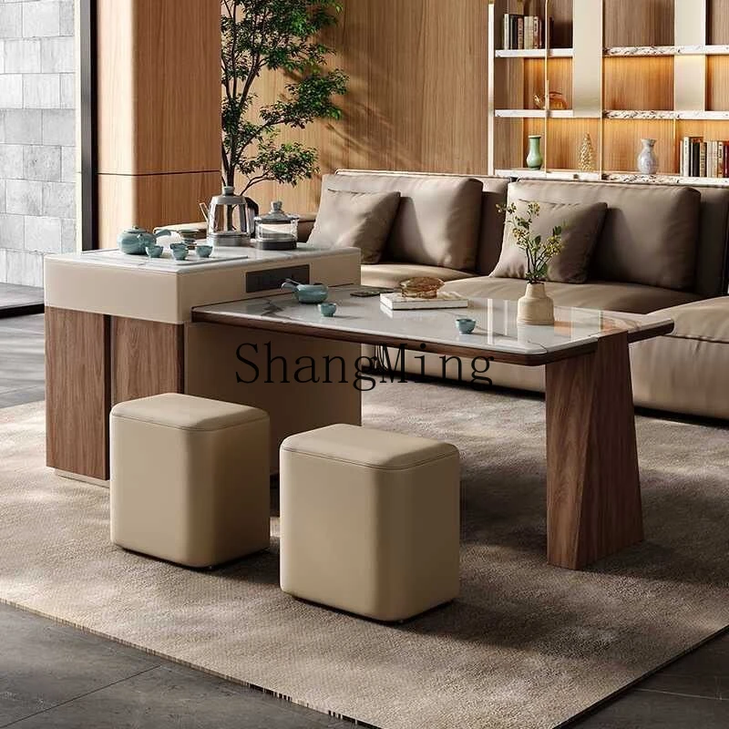 

ZYY modern light luxury rock slab retractable coffee table living room simple tea table integrated table