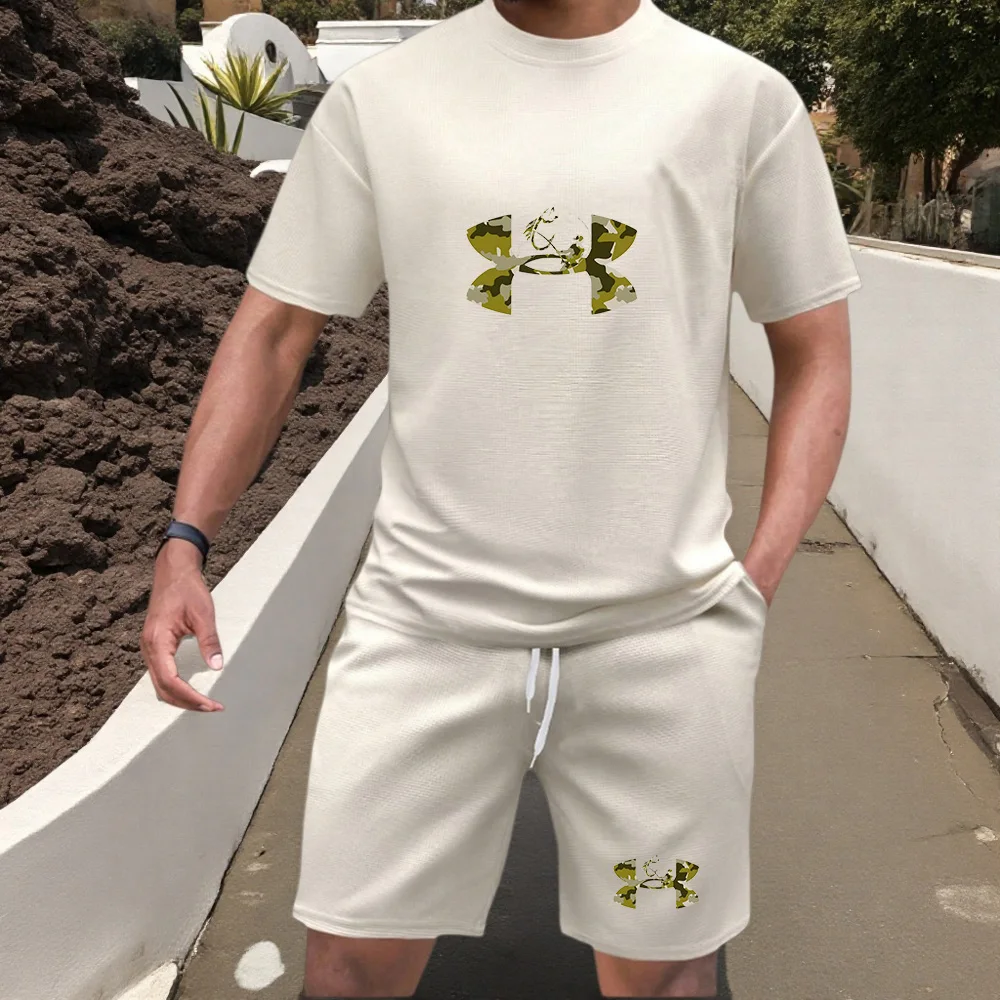 

2026 Summer New Fashionable Men's Football Sportswear T-shirt Pants Set Casual Short Sleeve Set Jogging Fitness Clothing